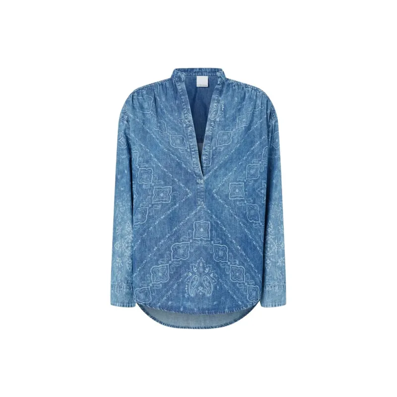 PINKO Bandana print Denim Blouse-0