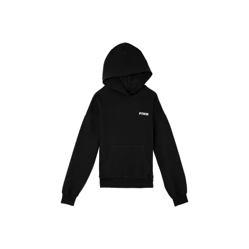 Victoria's Secret PINK Ivy Fleece Campus Hoodie/ Pure Black Sweatshirt Women's Pure Black