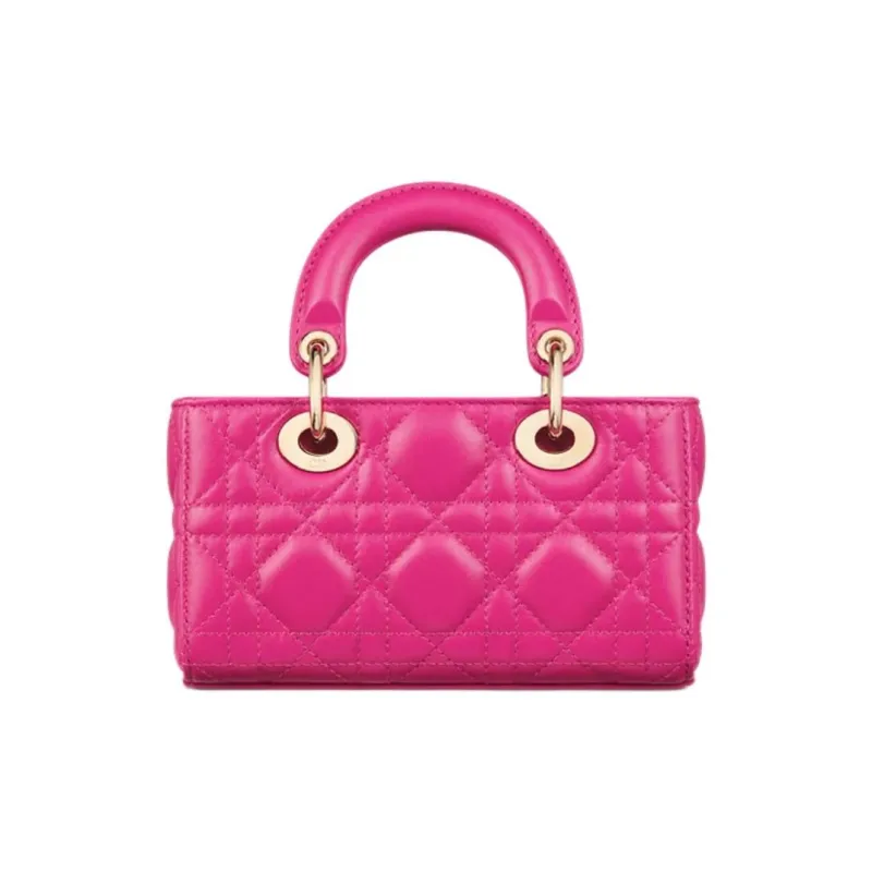 DIOR Lady D Joy Lambskin One Shoulder Handbag Micro Women's Fuchsia-5