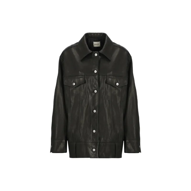 KHAITE Grizzo Leather Jacket 'Black'-0