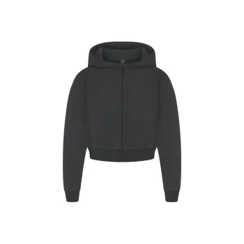 SKIMS FW24 HEAVY WAFFLE CROPPED ZIP UP HOODIE Sweatshirt Women's ASH/Ash Color
