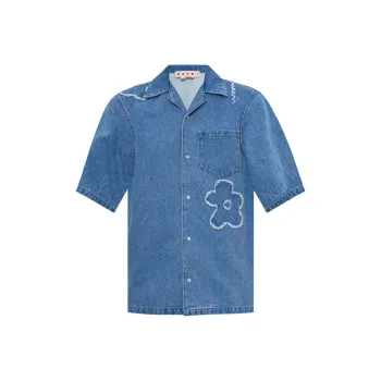 MARNI Logo Embroidered Denim Shirt