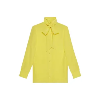GUCCI Silk Shirt With Self Tie Bow Shirt Women's Yellow