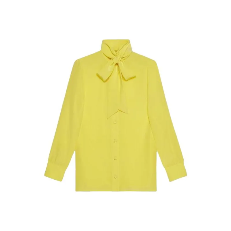 GUCCI Silk Shirt With Self Tie Bow Shirt Women's Yellow-0