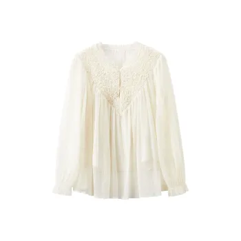 XIANGYING Chiffon Shirts Women's Beige