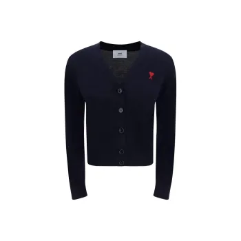 AMIPARIS Logo embroidered Merino Wool Cardigan