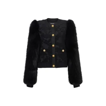 BALMAIN Buttoned Straight Hem Faux Fur Jacket