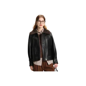 FENHONGMALI Jackets & Coats Women's Cocoa Brown/Black