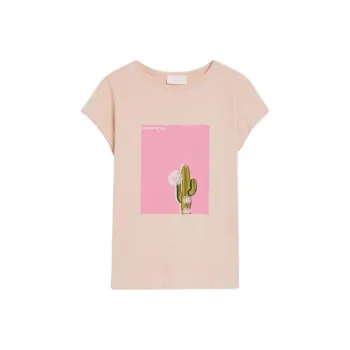 I BLUES Drop Shoulder Sleeve T Shirt Women's Pastel Pink