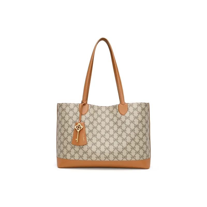 PIERRE CARDIN PVC Tote Bag, Shoulder Bag Women's Dark Khaki/Apricot-0