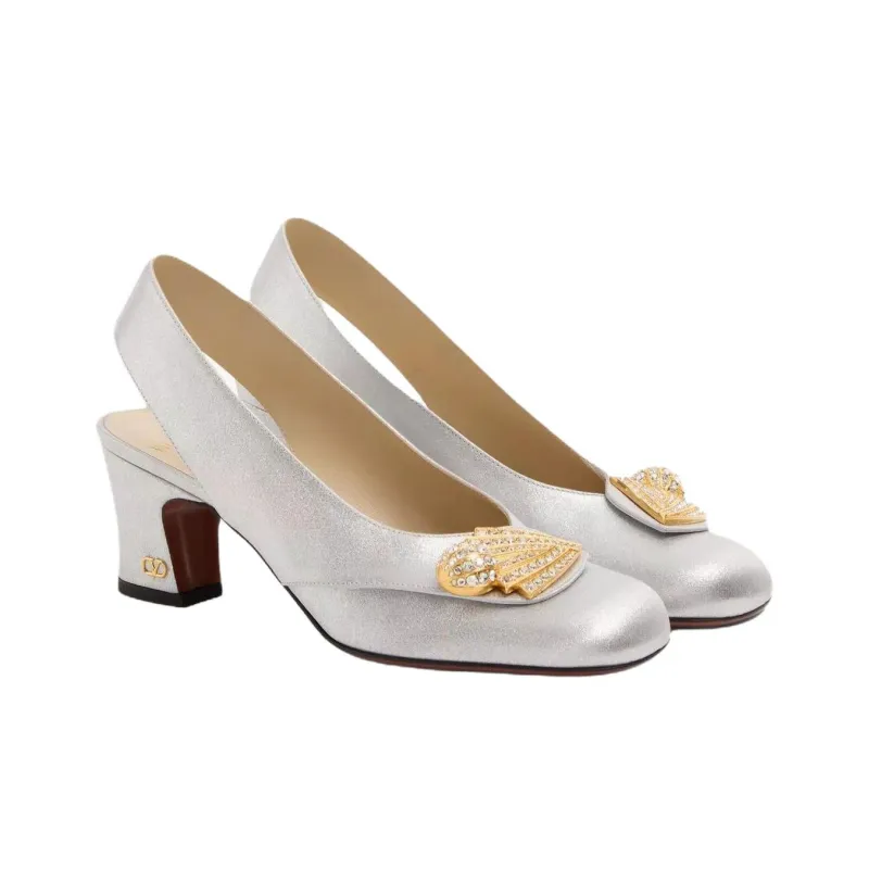 Valentino Adamantine Chunky Heel High Heels 6cm Women's Silver-2