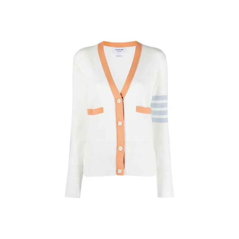 THOM BROWNE 4 Bar Striped V Neck Buttoned Cardigan-0