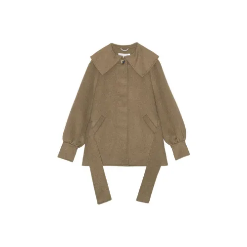 GANNI Wool Big Collar Belt Jacket 'Petrified Oak'