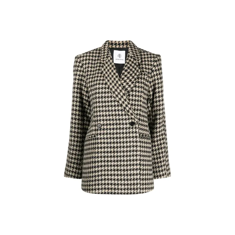 Anine Bing Kaia Houndstooth Double breasted Blazer-0
