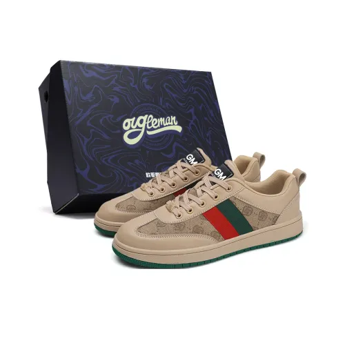OUGLEMEN Abrasion Resistant Balance Support Low Top Skateboard Shoes Unisex Beige Green