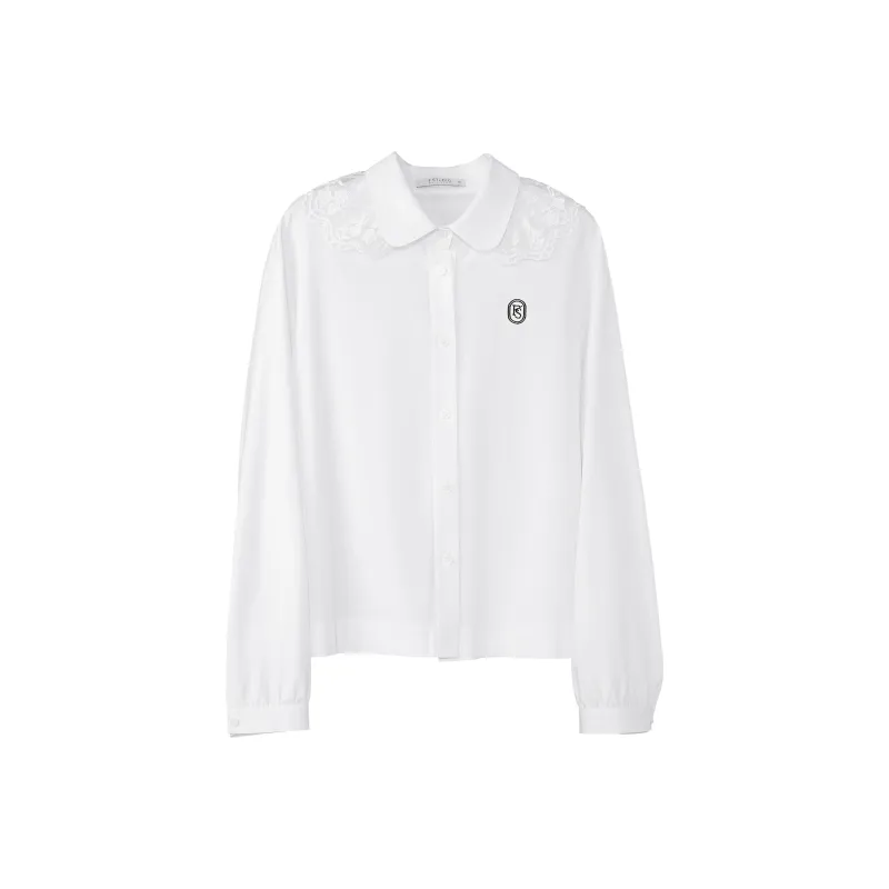 Fstudio Korean-Style Early Spring Preppy Style Peter Pan Collar Top Shirt Women's White-0
