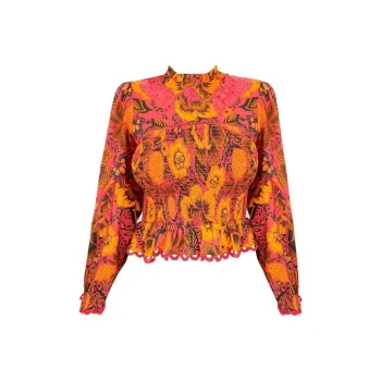 Farm Rio Garden Bloom Floral motif Smocked Blouse