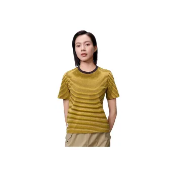 OUTDOOR PRODUCTS T Shirt Women's Gold Palm Brown Gray Pinstripe