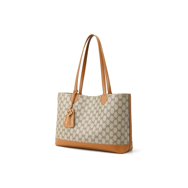 PIERRE CARDIN PVC Tote Bag, Shoulder Bag Women's Dark Khaki/Apricot-2