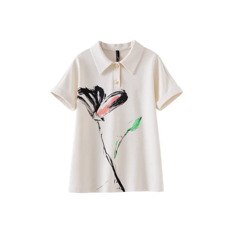 OUNIXUE Polo Shirt Women's Apricot-0