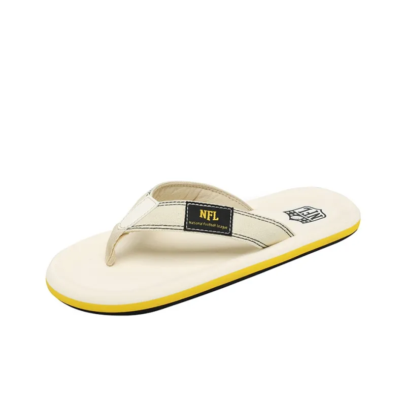 NFL Slip Resistant Abrasion Resistant Odor Resistant Quiet Flip Flops Men's Ecru-1