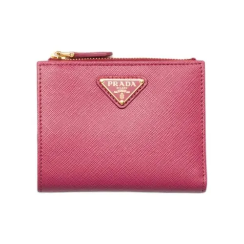 PRADA Saffiano Calfskin Wallet Small Size Women's Burgundy Pink