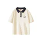 Beige Navy Blue Collar