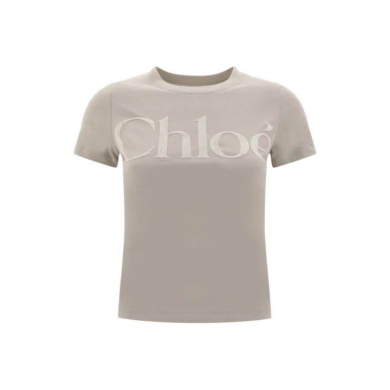 Chloé Velvet Logo Crewneck T Shirt-0
