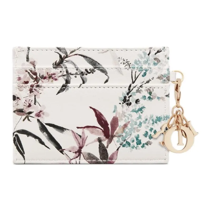 DIOR Lady Dior Sheepskin Card Holder Women's White & Multicolor-1