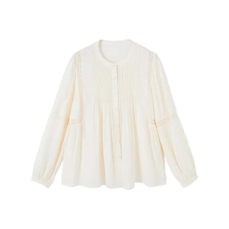 XIANGYING Long Sleeved Shirt Women's Beige-0