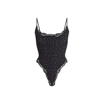 SKIMS FW24 FITS EVERYBODY LACE CAMI BODYSUIT Bodysuits Women's ONYX ROSEBUD PRINT/Agate Rose Lily Print