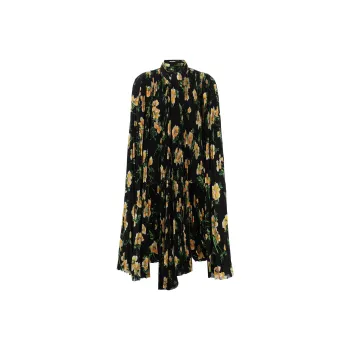 Balenciaga Floral Printed Pleated Scarf Blouse