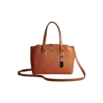 COACH Stanton Cross-Stitch Leather Handbag Shoulder Bag Crossbody Bag Medium Size Women's Brown