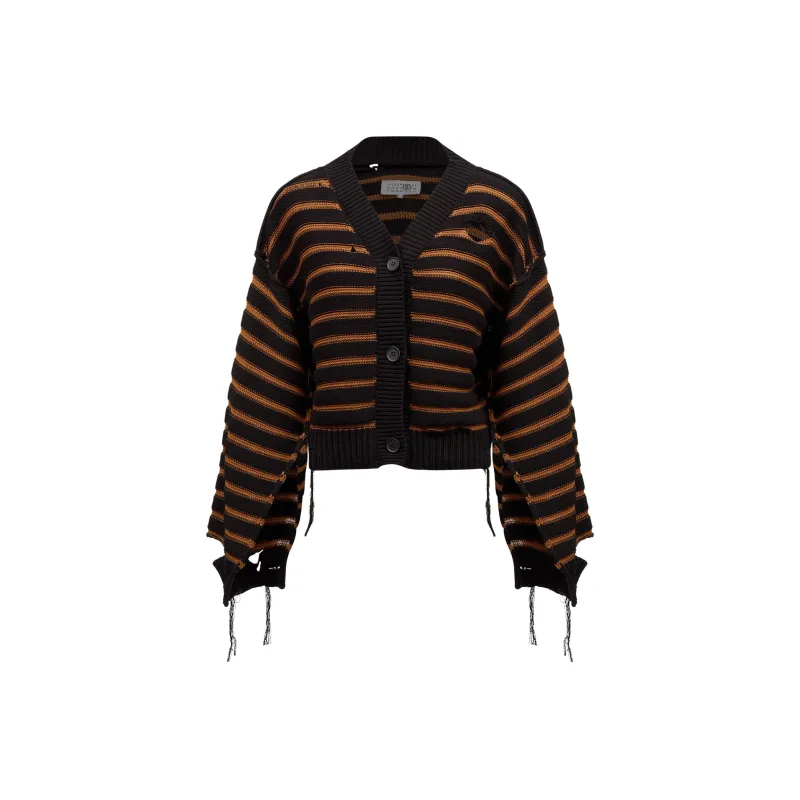 MM6 Logo Cardigan Black/Brown Clay-0