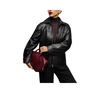 REFORMATION Veda Bennett Oversized Leather Bomber Jackets Coats Women's Black