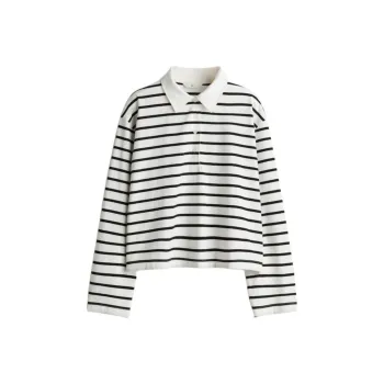 H&M Polo Shirt Women's White/Black Stripes