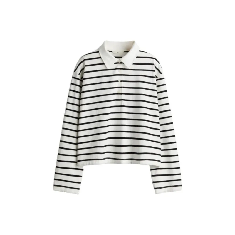 H&M Polo Shirt Women's White/Black Stripes-0
