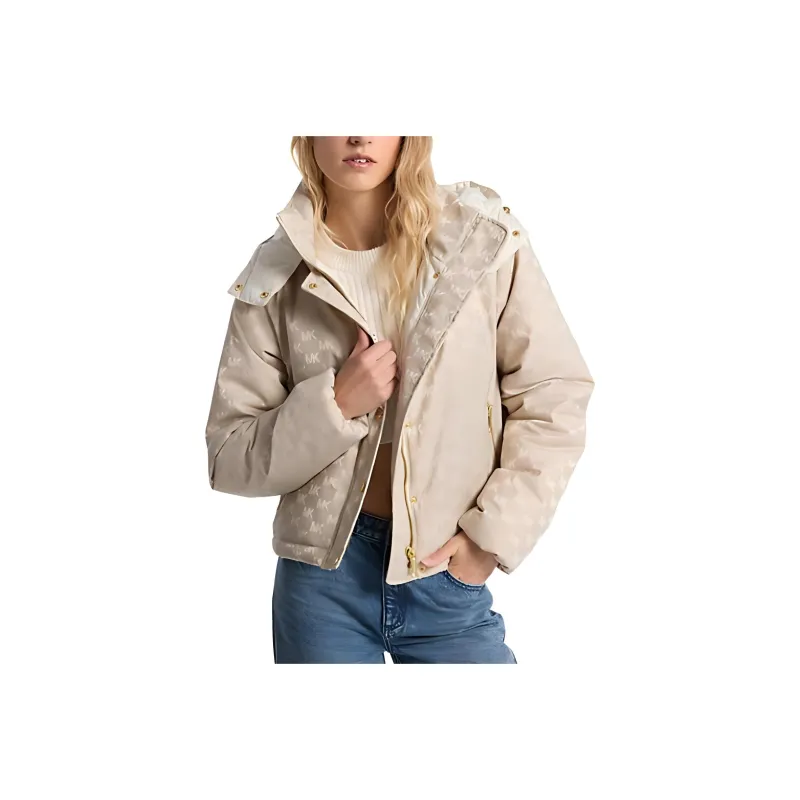 MICHAEL KORS Logo Jacquard Hooded Puffer Jacket-0