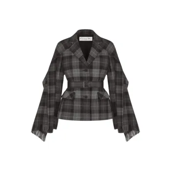 DIOR Checkered Belted Removable Scarf Jacket