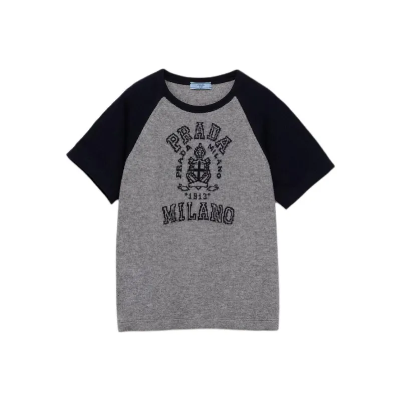 PRADA Logo Detailed Short Sleeved Knitted Top-0