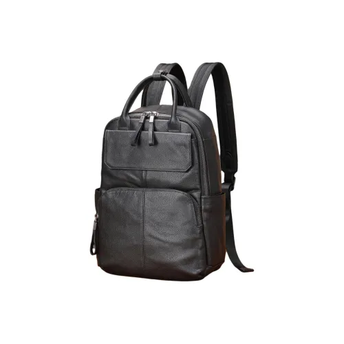 VIHUS Top Grain Cow Leather Backpack Men's Black/Brown