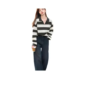 Mt Knitwear Women's Gray White Stripes