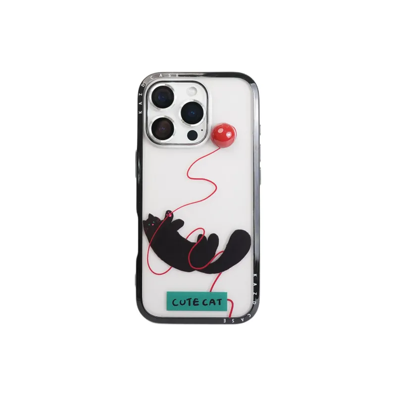 Wei Xin Acrylic Material 3D Effect Pom Black Cat Phone Cases Compatible With IPhone 16/15 Pro Max/Apple 13/14 Pro/Max-0