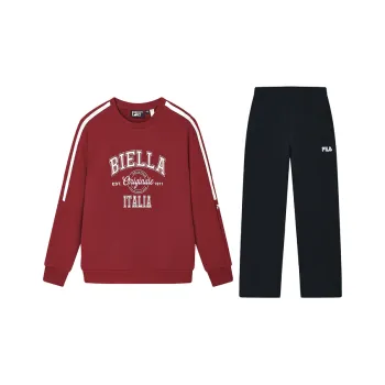 FILA Casual Sportswear Men Clothing Set Tipsy Burgundy Sweatshirt+Jet Black Pants