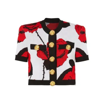 BALMAIN Floral jacquard Cropped Cardigan