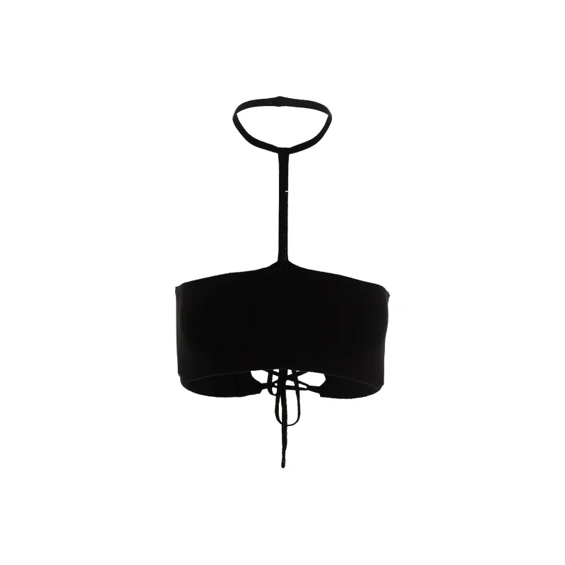 ANDREĀDAMO Lace up Halterneck Crop Top-0