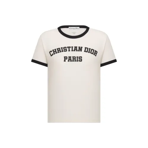DIOR Cruise Early Spring Collection Logo Letter Print Crew Neck Short Sleeved T Shirt Women's White