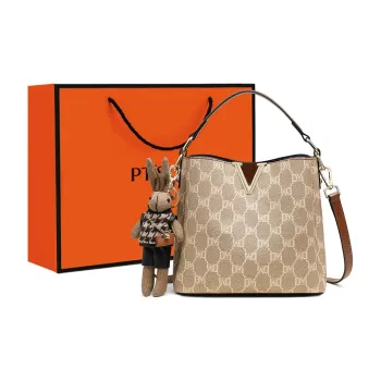 PT'SON Synthetic Leather Bucket Bag, Shoulder Bag, Crossbody Bag, Handbag Regular Women's Brown