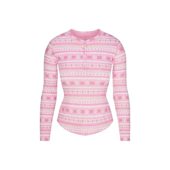 Skims T Shirts Women's BUBBLE GUM SIENNA FAIR ISL/Bubble Gum Fair Isle