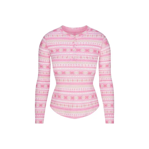 Skims T Shirts Women's BUBBLE GUM SIENNA FAIR ISL/Bubble Gum Fair Isle